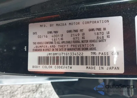 2016 Mazda Mazda3 I Sport z USA, uszkodzony, nr VIN JM1BM1U71G1334522